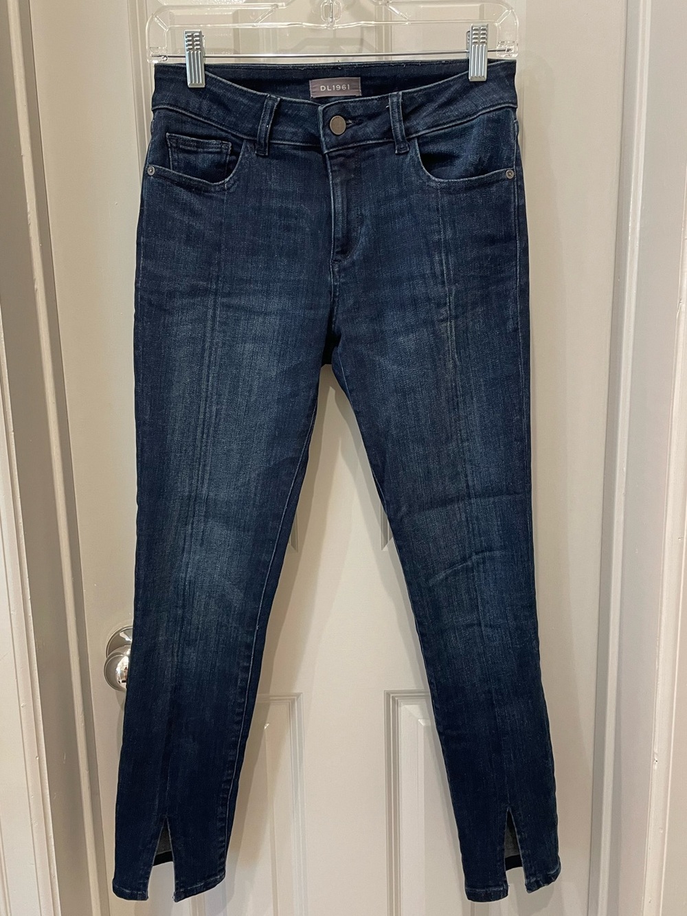 DL1961 Women's Dark Indigo Skinny Jeans with Ankle Slit